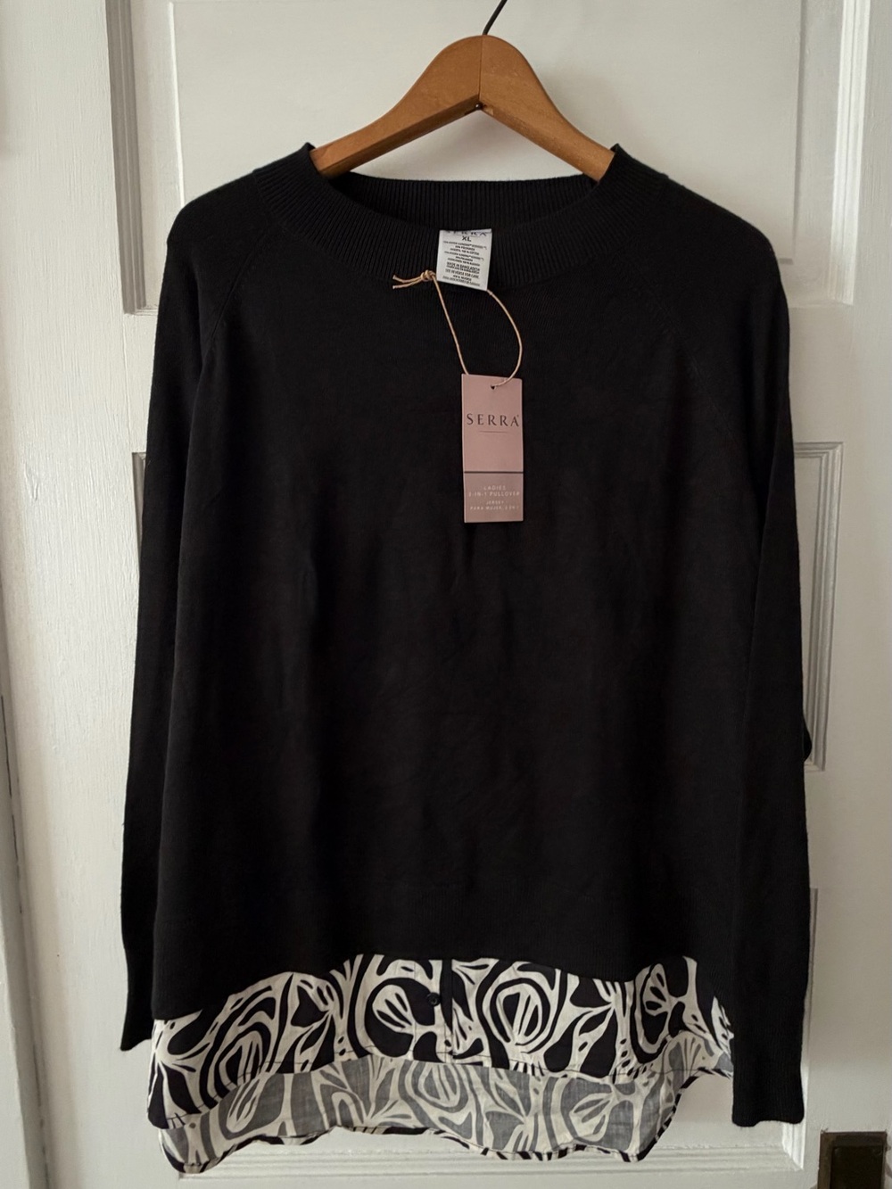NWT Serra Black 2-in-1 Layered Pullover Sweater Top Size XL